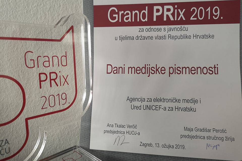 Projekt Dani medijske pismenosti osvojio Grand PRix HUOJ-a